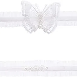 Lace Garter, Bridal Wedding Garter Set with Hand Sewn Faux Pearls Blue White Wedding Garters for Bride Women, Birthdays, Anniversaries, Proms, Masquerade Parties, Etc.(Two Pairs), White, 1-image-25