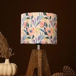 Green Girgit Wooden Three Leg Small Lamp with Pink Flower Multicolor Shade, Night Lamp, Handcrafted Lamp, Bedside Table Lamp, Room Decor, Wooden Lamp, Kids Room Lamp-picture-31