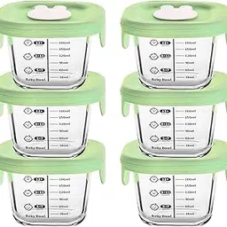 yanci YANCI® 180ml Borosilicate Glass Baby Food Storage Jars with Silicone Lid | Strong Glass | Microwave, Oven & Dishwasher Safe | Infant and Babies, Green, Square, Pack of 6-picture-17