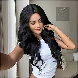 Akashkrishna Luxurious Long Black Wig for Women - Elegant Loose Waves, High-Temperature Synthetic Fiber, Middle Part, Versatile & Comfortable Cap, Wig Accessories-picture-52