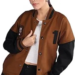 chkokko Women Wool Blend Collared Neck Oversized Varsity Stylish Letterman Long Sleeves Winter Jackets-picture-19