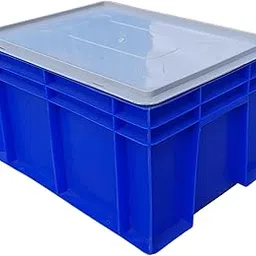 SINGHAL Plastic Crate with Lid, 400x300x220 MM Multipurpose Heavy Duty Blue Portable Crates for storage | Shelf Basket for Large Storage Bin | Vegetable, Fruit, Milk-picture-24