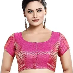 madhu fashion Womens Short Sleeves Banaras Brocade Readymade Saree Blouse-picture-23