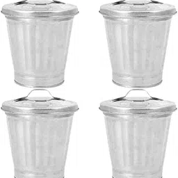 Beavorty 4pcs Mini Trash Bin Galvanized Trash Can Waste Container Kitchen Trash Can Waste Paper Bin Garbage Can Bedroom Car Trash Can Office Galvanized Iron Waste Paper Box Wrought Iron-picture-41