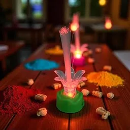 Garth Diwali Decoration for Home 1 Pc – Fiber Optic Candle Light Lamp with Floral Star Design, Colourful Table Lamp, LED Night Light - Diwali Festive Decoration for Home & Party, Car Dashboard Decor-image-2
