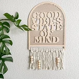 Haoser Macramé Wall Hanging |Good Vibes State of Mind macrame wall hanging arch sign retro decor hippie home decor good vibes sign for office decor|macrame decor items-picture-28