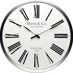 HARRIS & CO. CLOCKMASTERS Luxury Analog Wall Clock Luxury Roman Design - 13 Inch (Metal Frame & Curved Glass)(Silent Sweep Noiseless Technology), Blue-picture-11