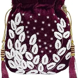 amerie fashions Women's Embroidered Leaf Potli Bag Purse for Party Wedding-picture-49