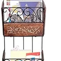 ANB Enterprises Wall Magazine Holder Wooden Wrought-Iron Book Rack-image-3
