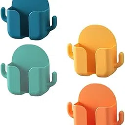 Self-Adhesive Phone Charging Stand Wall Mount Mobile Holder with 2 Hooks, Phone Holder for Bedroom, Kitchen, Office (Multicolor Pack of 4)-picture-30