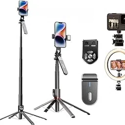 FKU P325 Selfie Stick with 2.2 Meter Tripod Stand 360 Degree Rotation with Balance Handle Bluetooth Remote with1/4 Screw Black (P325_2.2METER+Dual Remote)-image-84