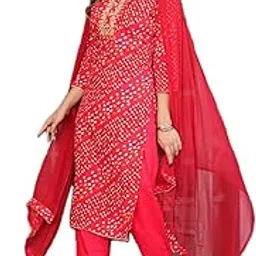 Women's Red Bandhani Print Cotton Salwar Kameez Set with Dupatta, Traditional Embroidered 3-Piece Ethnic Indian Suit-picture-21