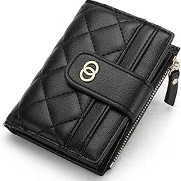 khazna Minimalist Small Zipper Wallets for Women, Slim Bifold PU Leather Credit Card Holder Wallets With ID Window, Ladies Clutch Purses Mini Coin Purse, Black-picture-21