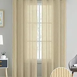 Cortina Polyster Linen Solid Sheer Curtain Set with Eyelet Rings Non Blackout Door Curtain - Set of 2 - Beige-picture-27