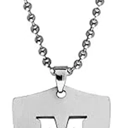 m men style English Alphabet Initial Charms Letter Initial M Alphabet Letters Script Name Silver Stainless Steel Pendant Necklace Chain For Men And Women-picture-13