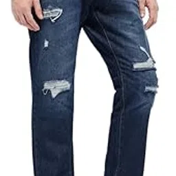 the bear house Men's Relaxed Fit Dark Blue Cotton Jeans-picture-12