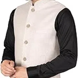 SUZX Nehru Jacket for men – Terry Rayon Solid Tailored Fit Nehru Jacket, Modi Jacket II Luxurious Style with Timeless Sophistication Round Collar Front Button Sleeveless Festive for All Occasion-image-0