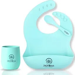 ZoZoBaa Silicone Baby Drinking Cup, Baby Bib & Spoon| Multipurpose Easy Grip Tiny Cups for Infant’s First Stage Training | Bpa-Free, Unbreakable, Feeding Set for Toddlers Pack of 3 (Green)-picture-23