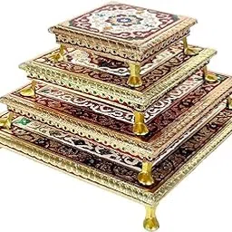 Orbit Art Gallery Handicraft Minakari Chowki - Religious Meenakari Choki for Festivals, Puja, Home Décor Item Sitting Table Set of 4 (6''x6'') (8''x8'') (10''x10'') (12''x12'')-picture-19