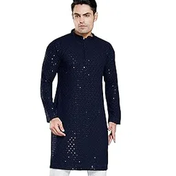 divisive Men's Sequince Embroidered Cotton Blend Only Slim Fit Kurta-picture-24