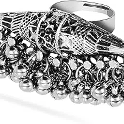 tanaira Rhodium Oxidised Mid Ring Set For Girls & Women| Boho Vintage Leaves Knuckle Rings Set-picture-49