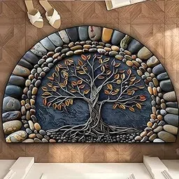 Arviz Semi-Circle Door Mats for Home, Welcome Mats for Door Entrance D-Shaped, Anti-Skid Water Soaking Bathroom Rug, Decorative Semi-Circle Welcome Mat for Home Entrance Bathroom & Kitchen-picture-54