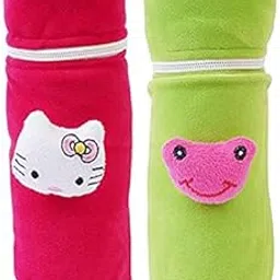 MW PRINTS Soft Plush Stretchable Baby Feeding Bottle Cover Easy to Hold Strap and Zip Suitable for 130 ML-250 ML Feeding Bottle-Pink-Green-picture-24