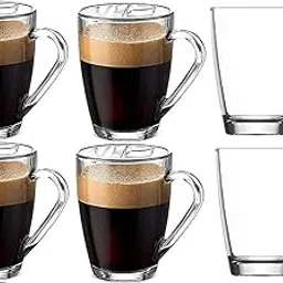 ONELLA CREATION 215ml Crystal Clear Glass Tea Cup Set of 6 Heat Resistant Coffee Mugs with Handle Transparent Tea Glass Cups for Hot Cold Drinks Home Office Café Use Durable Clear Glassware-picture-11