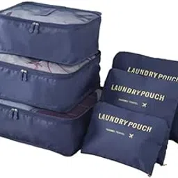 Luxula 6 Pcs Luggage Storage Bags with Travel Clothes Packing Cubes and Waterproof Laundry Zipper Pouch (Blue)-picture-48