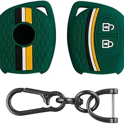 Keyzone® Striped Silicone Key Cover & Keychain for Suzuki Jimny,Fronx,Swift,Dzire,Baleno,Eritga,Grand Vitara,Brezza,e-Vitara,Ciaz,WagonR,Alto,Scross,Ignis 2B Remote Key(Green+Zinc Alloy)-picture-17