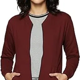 leotude Women's Loopknit Loose Fit Drop Shoulder Bomber Jacket with Zipper Closure and Side Pockets-picture-36