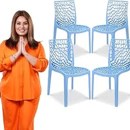 MAHARAJA Plastic Chair Set | Plastic Chair for Home, Living. Dining Room Office Kitchen Restaurant Canteen Hotel Garden, Strong and Sturdy Structure Chair with Arm Rest (Blue, Pack of 4)-picture-18