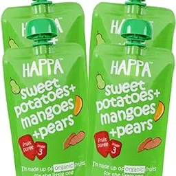 Happa Organic Food Fruit Puree (Pack of 4, Sweet Potatoes+Mangoes+Pears) Stage 3, 4 Pouches, 100 Gram Each-image-2