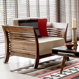 CARVING CUSTOMS Wooden 1 Seater Sofa Set for Living Room and Office | Wooden Sofa Set | Living Room Furniture! Natural Teak Finish (Cream Colour Cushion,Teak Finish) |-picture-18