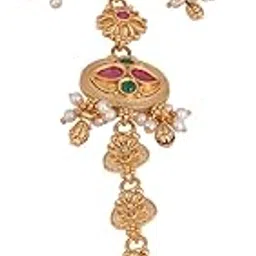 i jewels Gold Plated Traditional Brass Adjustable Haath Phool/Panja Bracelet Embellished with Kundan, Ruby & Pearl Detailing for Women (PIJ062QG)-picture-26