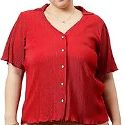 athena lifestyle Women and Girls Polyester Shirt Style Short Sleeves Shirt Collar Pleated Shirt Solid Casual Top-picture-30