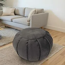 Louis Donné Unstuffed Round Faux Leather Pouf Cover, Storage Foot Rest Foot Stool, Bean Bag Chair, Pouf Ottoman Cover for Living Room, Bed Room, Patio, Scratch and Dirt Resistant, Gray Green image 1