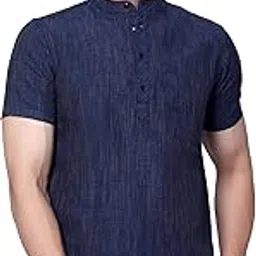 latest chikan Men's Cotton Blend Regular Textured Short Kurta Half Sleeves - Casual Ethnic Wear-picture-17