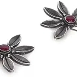 el regalo Silver toned Oxidized Hook Earrings for Girls & Women- Red Stones Handcrafted Ethnic Tribal Boho Traditional Earrings-picture-18