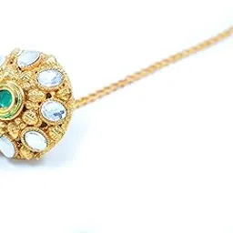 aashya mayro Rajasthani Rajwadi Kundan and CZ Diamond Stone Borla, Round Maang Tikka, Bor, Ethnic Wedding Jewelry Hair Accessories for Women and Girls-picture-52