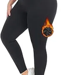 cootry Plus Size Fleece Lined Leggings for Women Thermal Underwear Long Joins Base Layer Yoga Pants, Black, 1X-picture-48