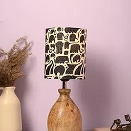 Green Girgit Wooden Dome Lamp with Black Elephant Shade | Night Lamp | Reading Lamp | Home Decor Items | Wooden Bedside Table Lamp | Room Decor | Kids Room Lamp (Black Elephant)-picture-23