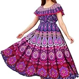 outer wear ayam exports Rajasthani Traditional Women's Cotton Maxi Long Dress Naptol Print Pumfum Attached Frock-picture-39