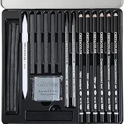 CRETACOLOR Black Box Charcoal Drawing Set of 20 - Tin Box (Free Brustro Artists' Sketch Book A5)-image-78