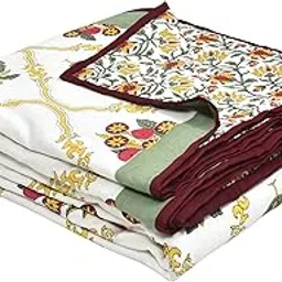 BLOCKS OF INDIA 100% Cotton Dohar King Size Reversible Hand Block Printed Malmal Summer Dohar/Blanket (Green Patti) image 1