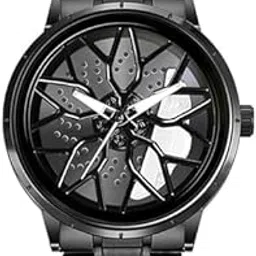 Men's Racing Rim Design Roting Dial, Black Stainless Steel Band, White Accent for CAR Watch-picture-23