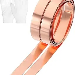 uxcell 2 Roll Copper Sheet Roll, 1000 x 10 x 0.4 mm 99.9% Pure Copper Strip with White Cotton Gloves, Copper Flashing Metal Foil Plate for Crafting, Electricity, DIY Project-image-0