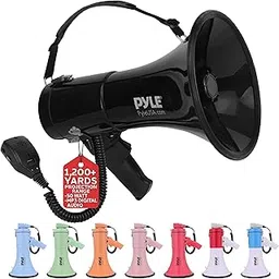 Pyle 50W Megaphone Bullhorn - Portable, Automatic Siren & Adjustable Volume, Projection Range Up to 1200 Square Yards, Aux Input, Talk, Siren, Music, Whistle, & Record, Shoulder Strap (Black)-picture-58