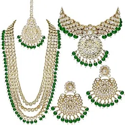 peora Traditional 18K Gold Plated Kundan Bead Wedding Necklace Jewellery Set for Women Girls-picture-33