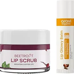 Aravi Organic Lip Care Combo – Beetroot Scrub (15g) + Lip Glowy Balm SPF 50 PA+++ (5g)-picture-28